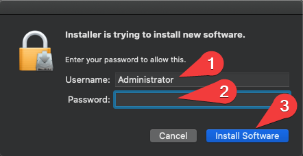 User Account Administrator login Screen