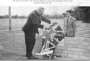 The Hon. Sir Thomas Playford Laying the Foundation Stone of the Coulthard Memorial Hall