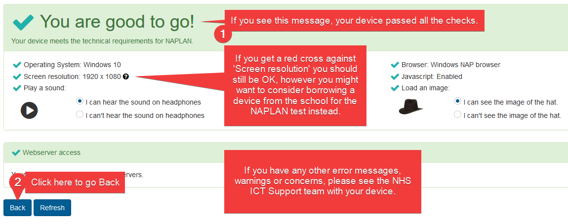 NAP LDB Device Check Screen